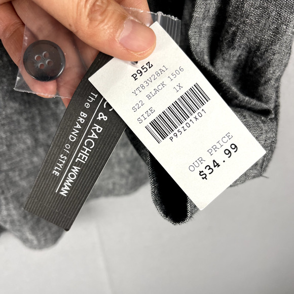 Zac and Rachel Linen Blend Tunic Top Womens 1X Gray Button Up Long Sleeve NWT - Picture 10 of 16